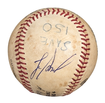 1987 Lee Smith Game Used/Signed Career Save #150 Baseball Used On 5/3/87 (Smith LOA)